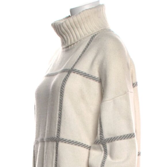 JOSEPH - NEW -nwot cream white ivory windowpane turtleneck wool sweater sz large - Picture 6 of 7
